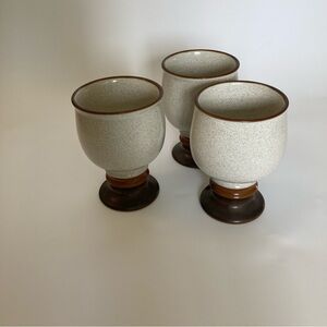 3 Vintage Denby Brown Potters Wheel Rust Wine/Goblets 4.5 inches Tall